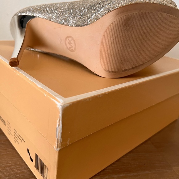 Michael Kors Gold Peep-Toe Stiletto Heels - Picture 2 of 6